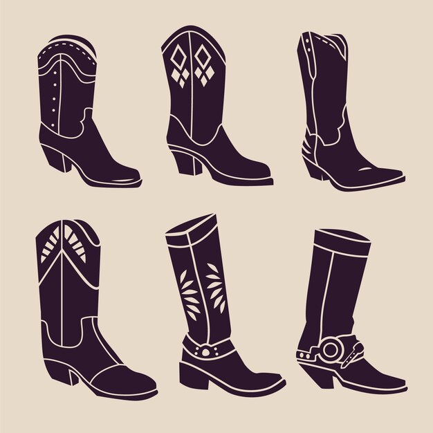 Silueta de botas de vaquero dibujada a mano