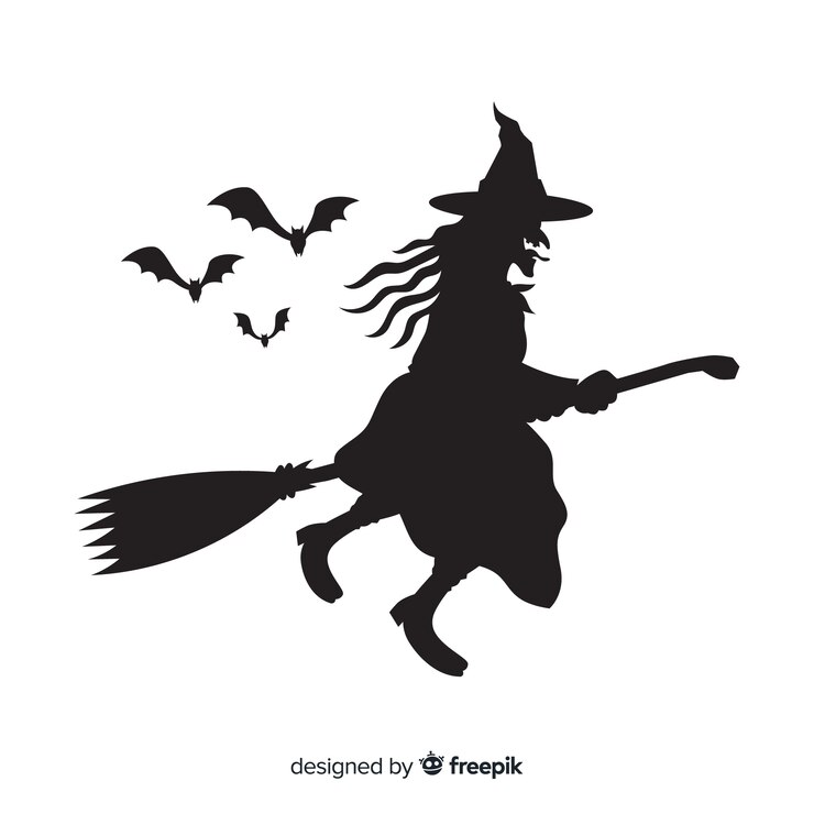 Vector gratuito silueta de bruja de halloween