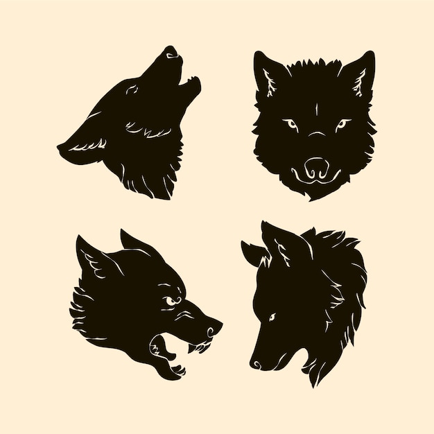 Silueta de cabeza de lobo dibujada a mano
