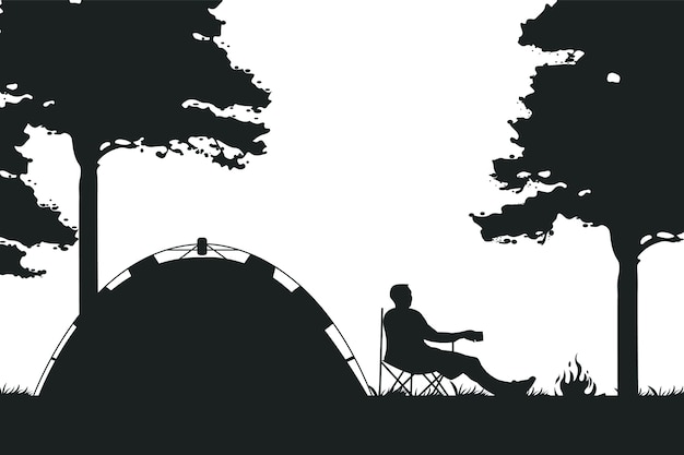 Silueta de camping dibujada a mano