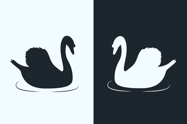 Vector gratuito silueta de cisne en dos versiones.