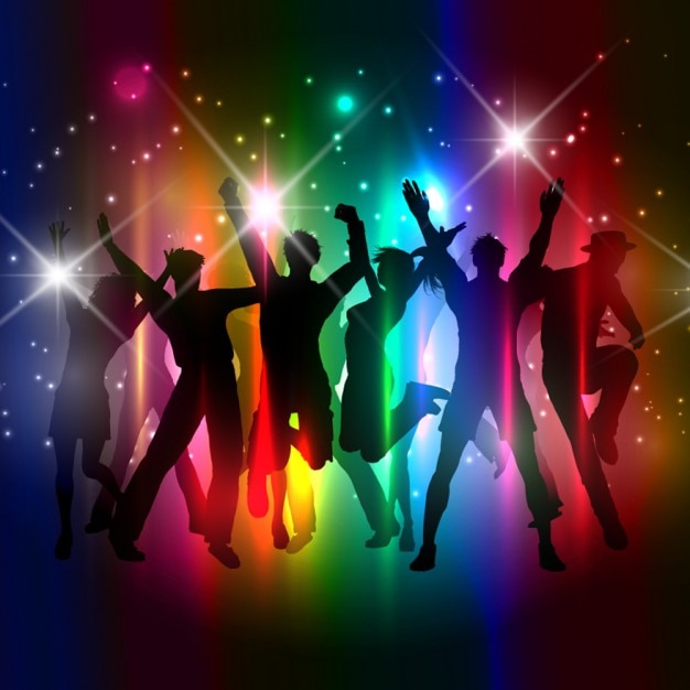 Silueta colorida de multitud de gente bailando