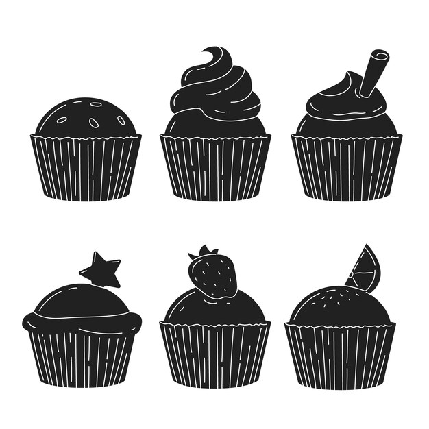 Silueta de cupcake dibujada a mano
