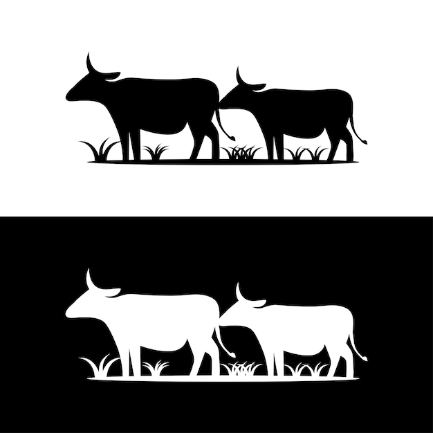 Vector gratuito silueta estilo vaca logo ilustración vector