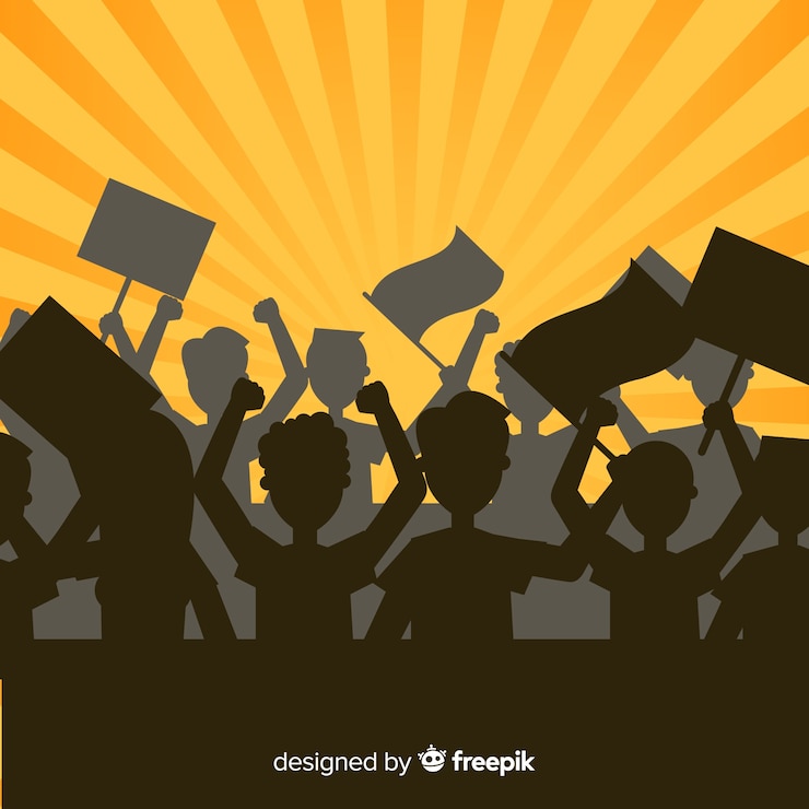 Vector gratuito silueta de gente en una manifestación