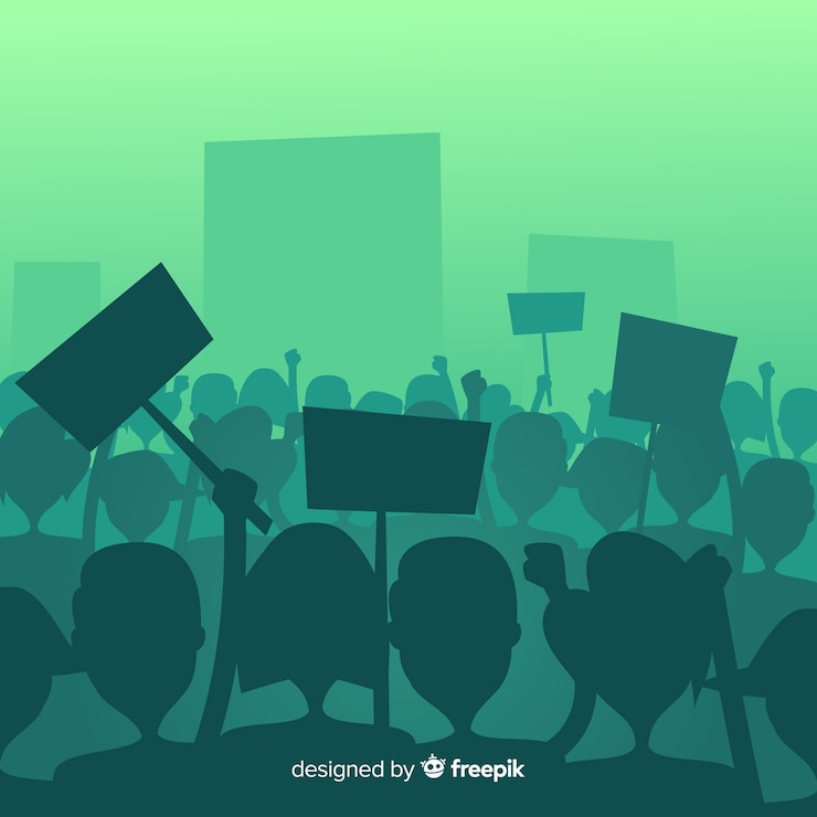 Vector gratuito silueta de gente en una manifestación 