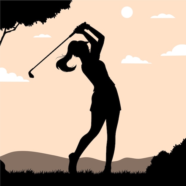 Vector gratuito silueta de golfista de diseño plano