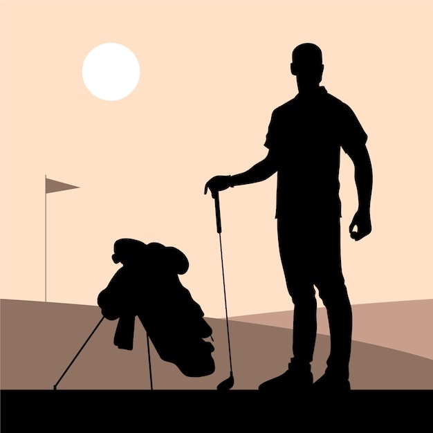 Vector gratuito silueta de golfista de diseño plano