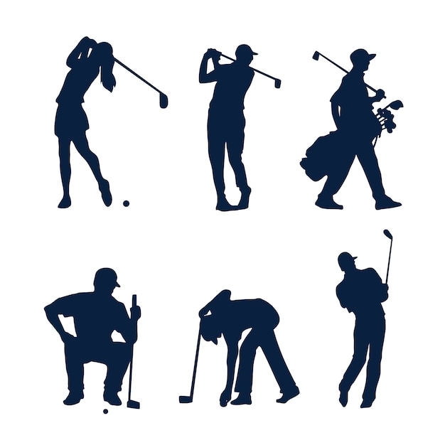 Vector gratuito silueta de golfista de diseño plano