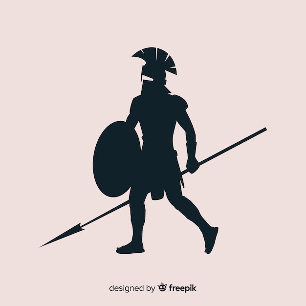 Vector gratuito silueta de guerrero espartano con lanza