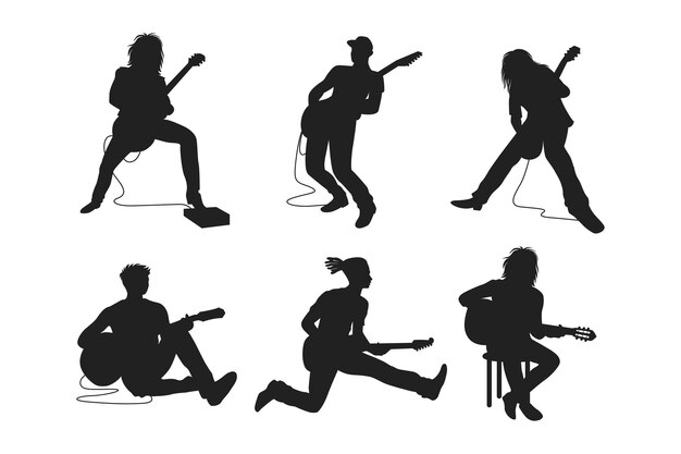 Silueta de guitarrista dibujada a mano