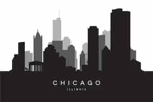 Vector gratuito silueta de horizonte de chicago de diseño plano