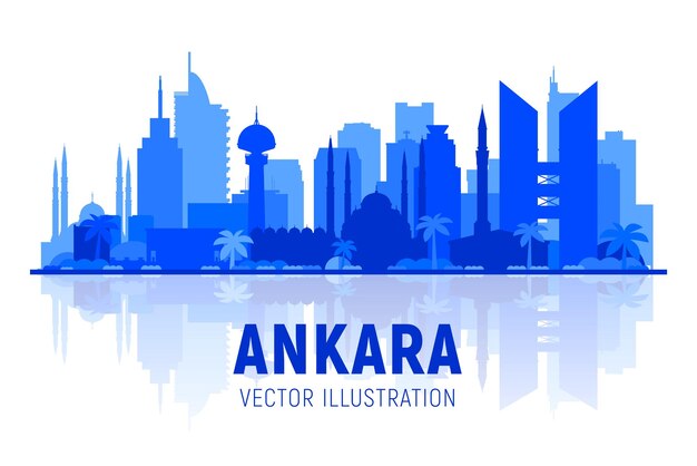 Silueta del horizonte de la ciudad de Ankara Turquía en fondo blanco Ilustración de vector plano Concepto de turismo y viajes de negocios con edificios modernos y antiguos Imagen para banner o sitio web