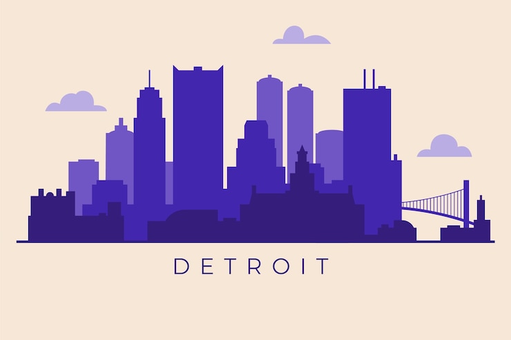 Vector gratuito silueta de horizonte de detroit de diseño plano