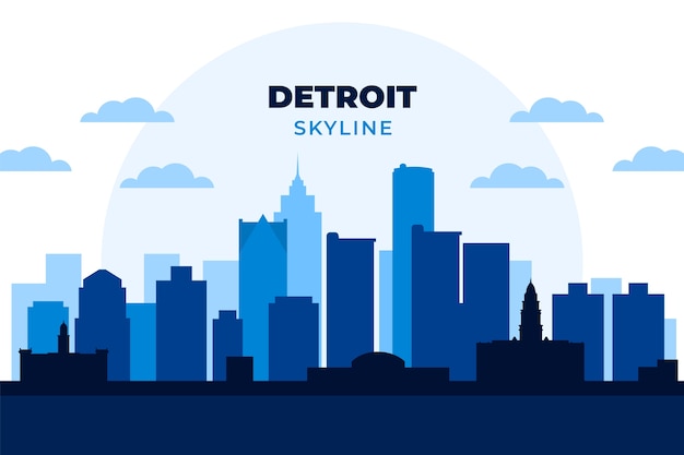 Vector gratuito silueta de horizonte de detroit de diseño plano