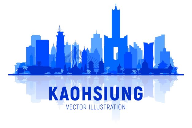 Silueta del horizonte de Kaohsiung Taiwán con panorama en el fondo del cielo Ilustración vectorial Concepto de viajes y turismo de negocios con edificios modernos Imagen para banner o sitio web