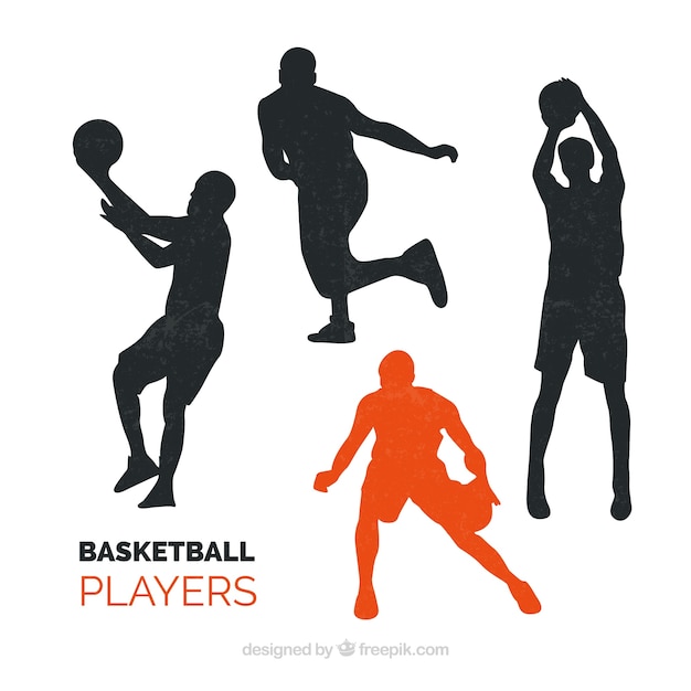 Vector gratuito silueta con jugadores de baloncesto