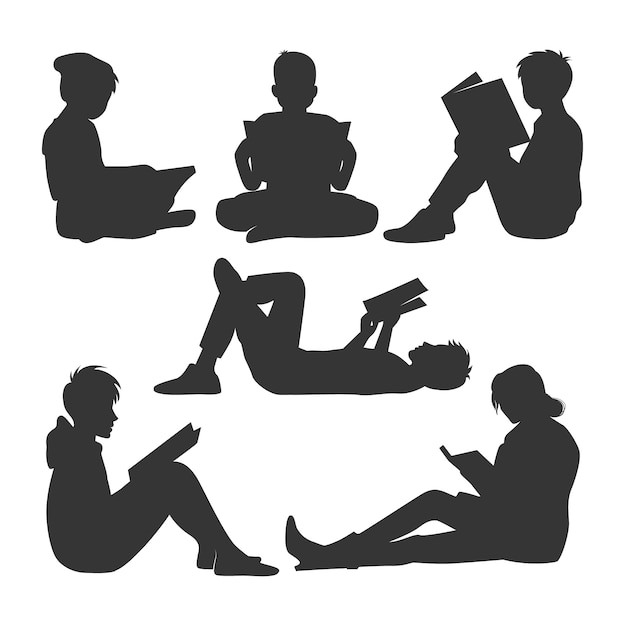 Silueta de lectura dibujada a mano