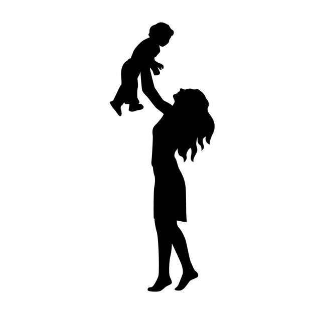 Silueta de madre e hijo dibujada a mano