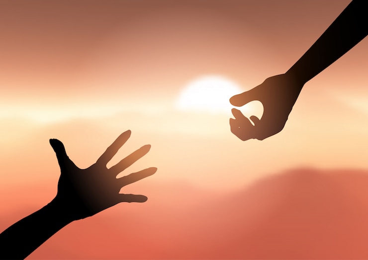 Vector gratuito silueta de manos extendiendo la mano para ayudar