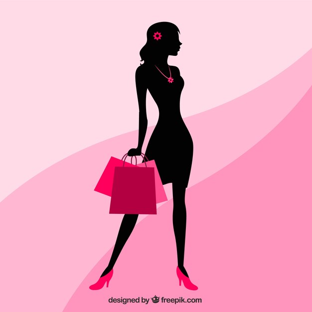 Silueta de mujer con bolsas de compra
