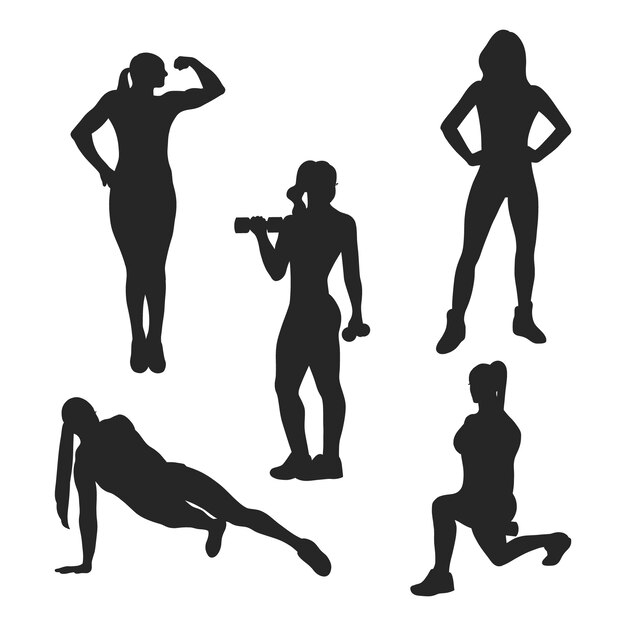 Silueta de mujer fuerte dibujada a mano