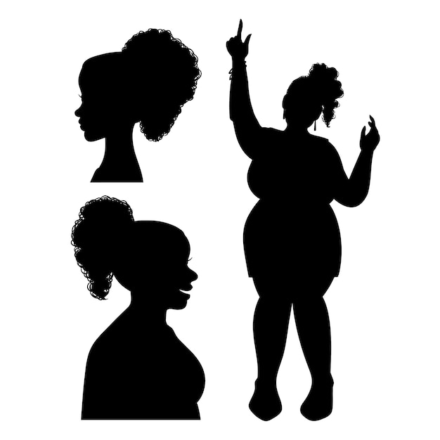 Vector gratuito silueta de mujer negra dibujada a mano