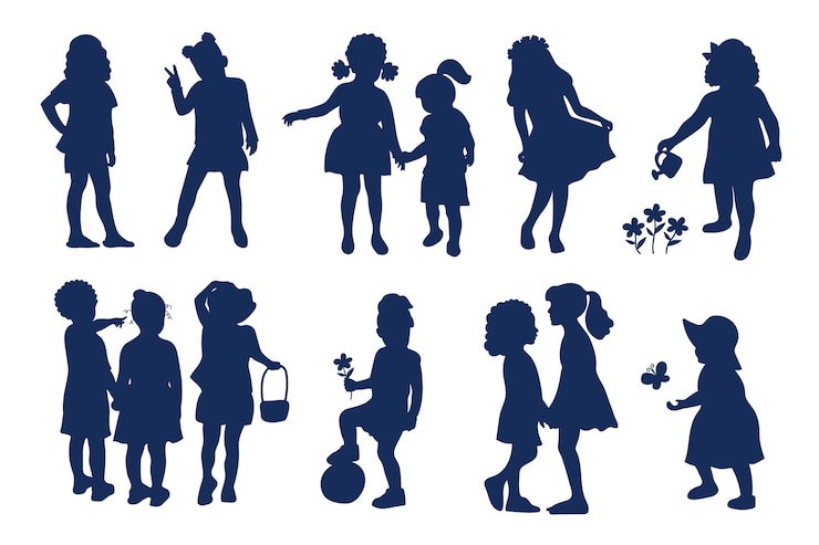 Vector gratuito silueta de niña de diseño plano