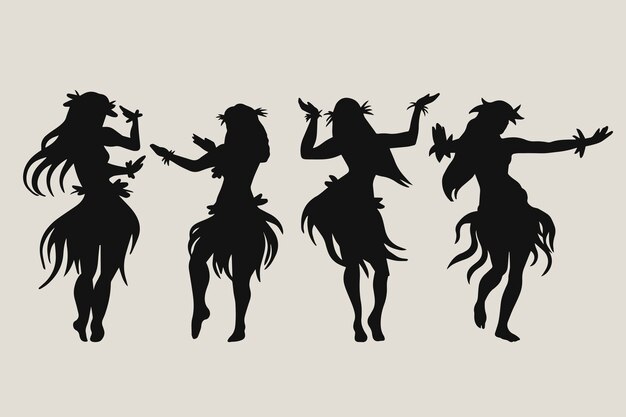 Silueta de niña hawaiana de diseño plano