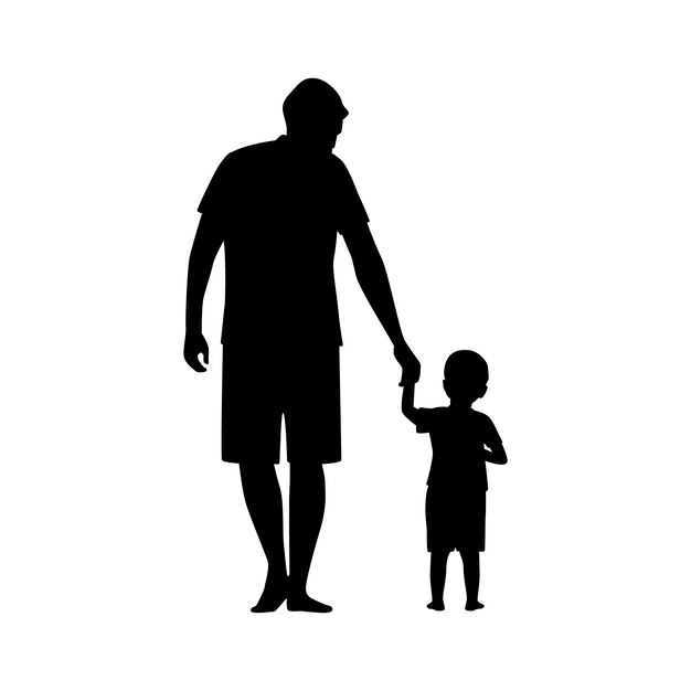 Silueta de padre e hijo dibujada a mano