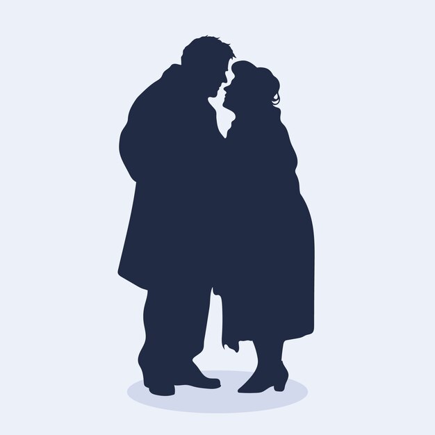 Silueta de pareja besándose de diseño plano