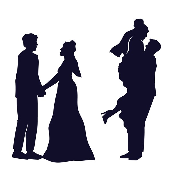 Silueta de pareja de novios dibujada a mano