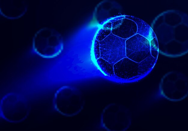 Silueta de una pelota de fútbol Puntos líneas triángulos Resumen Low Poly Wireframe Design Vector Illustration