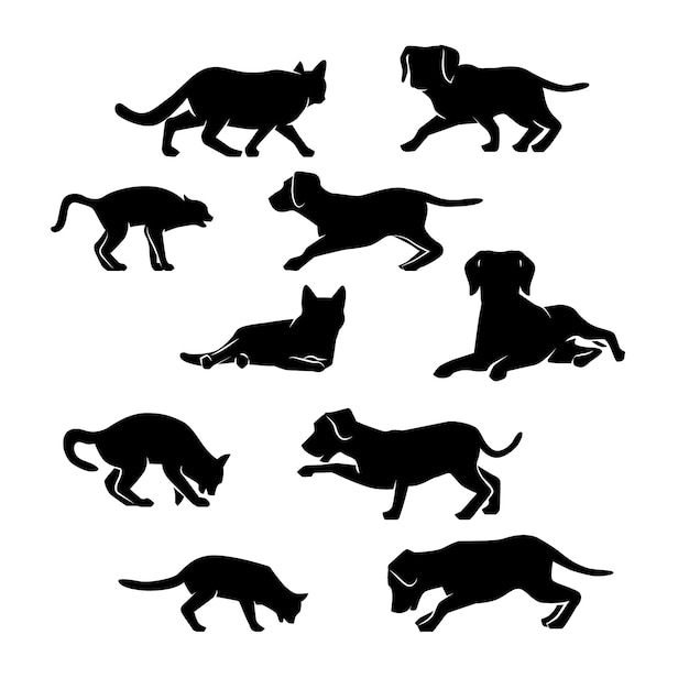 Silueta de perro y gato dibujada a mano