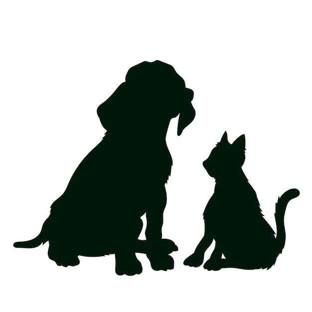 Silueta de perro y gato de diseño plano