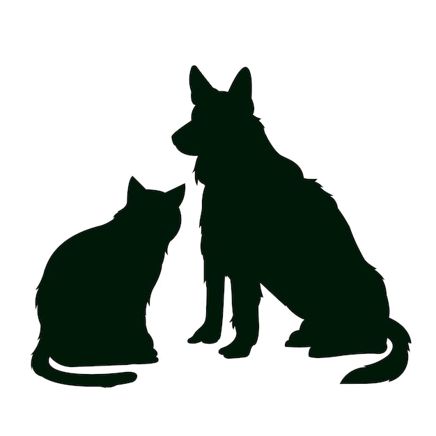 Vector gratuito silueta de perro y gato de diseño plano