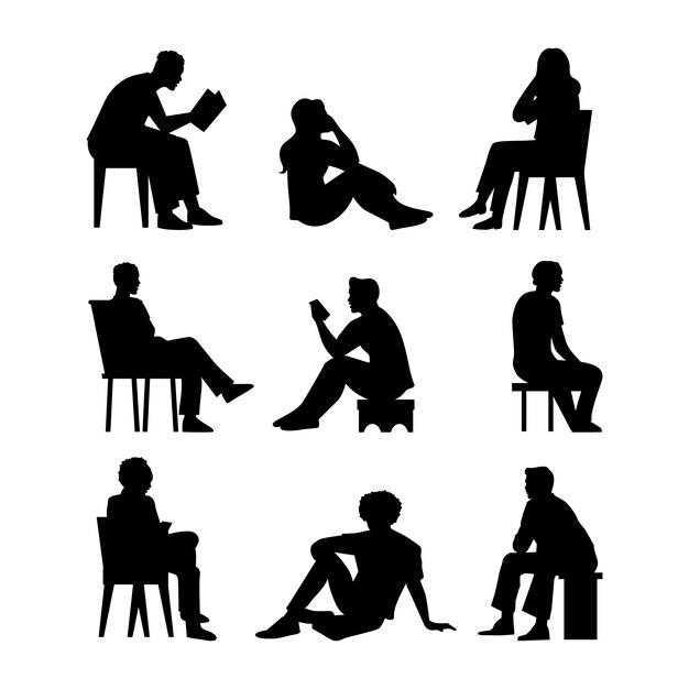 Silueta de persona sentada de diseño plano