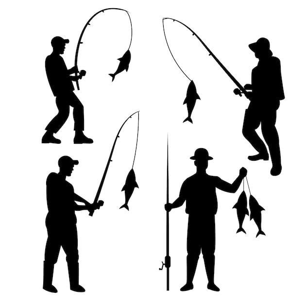 Vector gratuito silueta de pesca de hombre de diseño plano