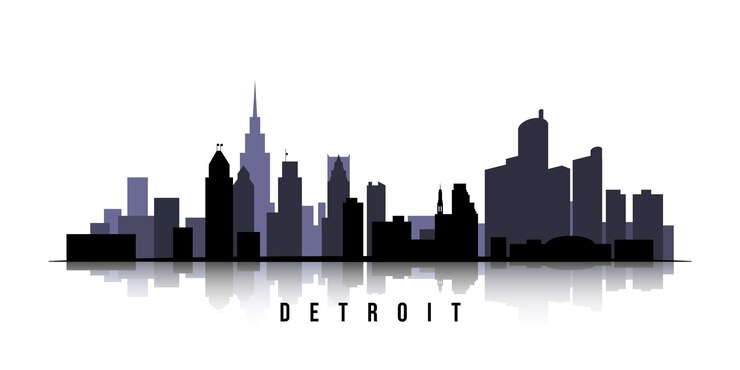 Vector gratuito silueta plana del horizonte de detroit