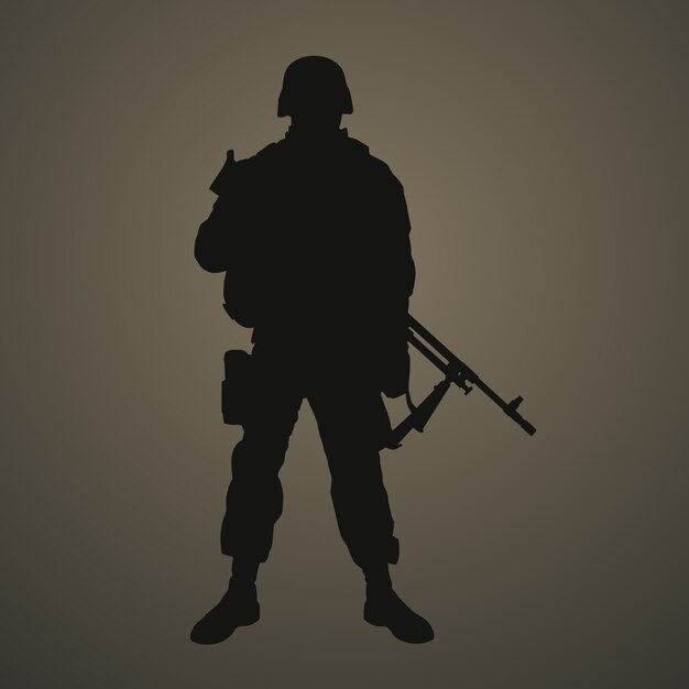 Vector gratuito silueta de soldado de diseño plano