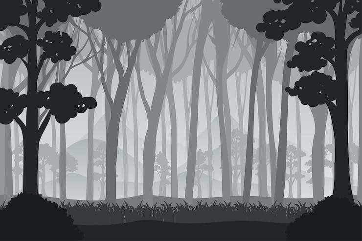 Vector gratuito silueta, sombra, de, bosque, escena