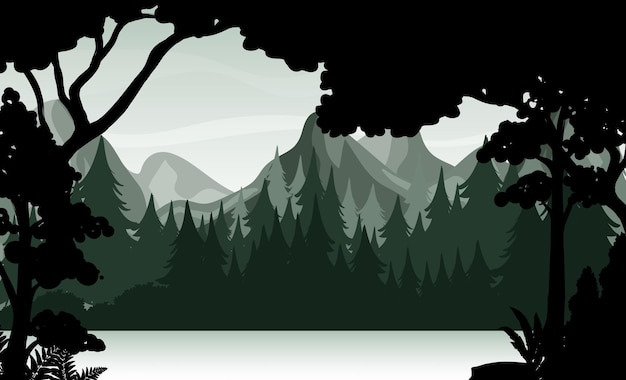 Vector gratuito silueta, sombra, de, bosque, escena