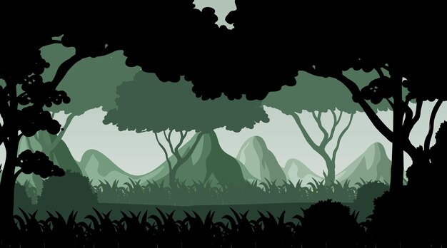 silueta, sombra, de, bosque, escena