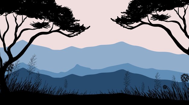 silueta, sombra, de, bosque, escena