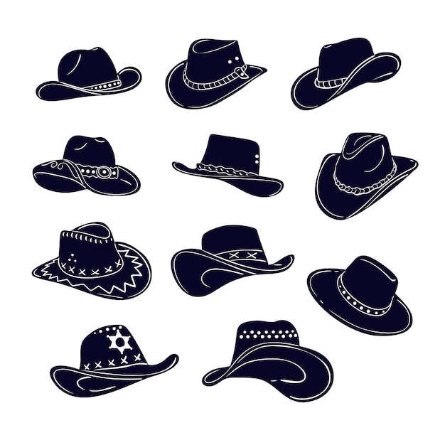 Vector gratuito silueta de sombrero de vaquero dibujado a mano