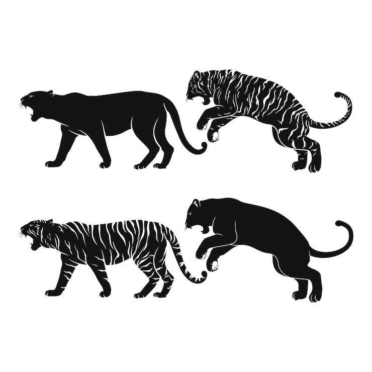 Vector gratuito silueta de tigre dibujada a mano