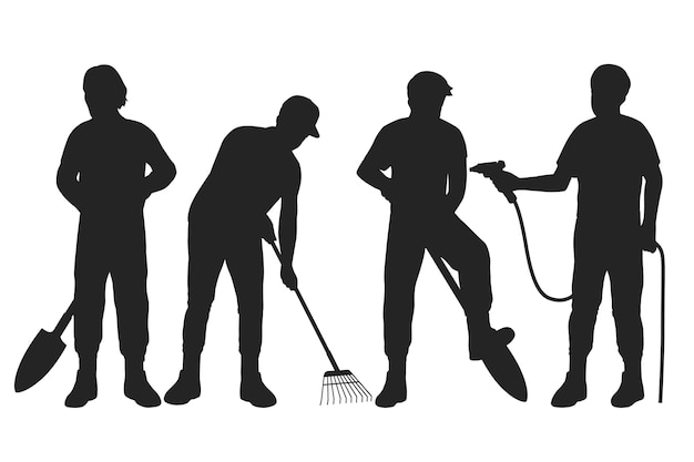 Silueta de trabajo de jardín dibujada a mano