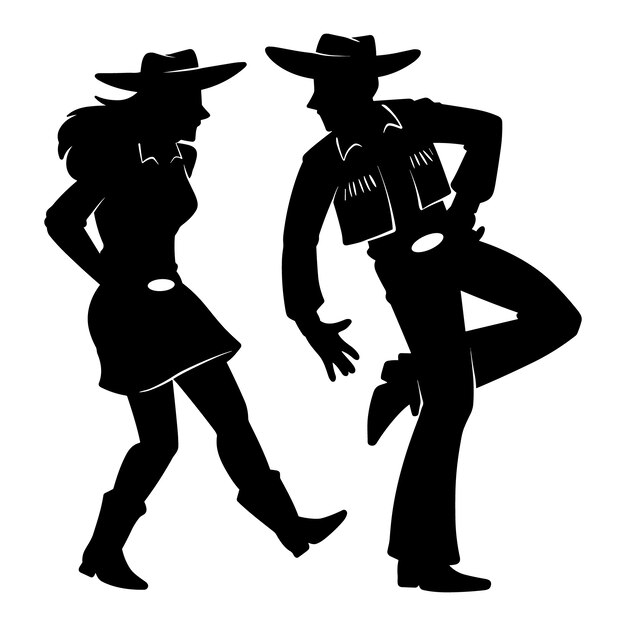 Silueta de vaquero bailando dibujada a mano