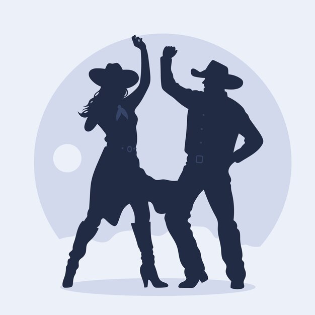 Silueta de vaquero bailando dibujada a mano
