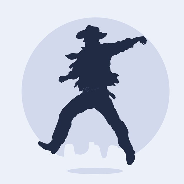 Silueta de vaquero bailando dibujada a mano